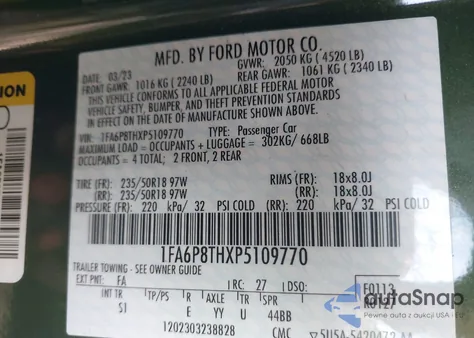 2023 Ford Mustang Ecoboost Premium Fastback из США, поврежденный, VIN 1FA6P8THXP5109770